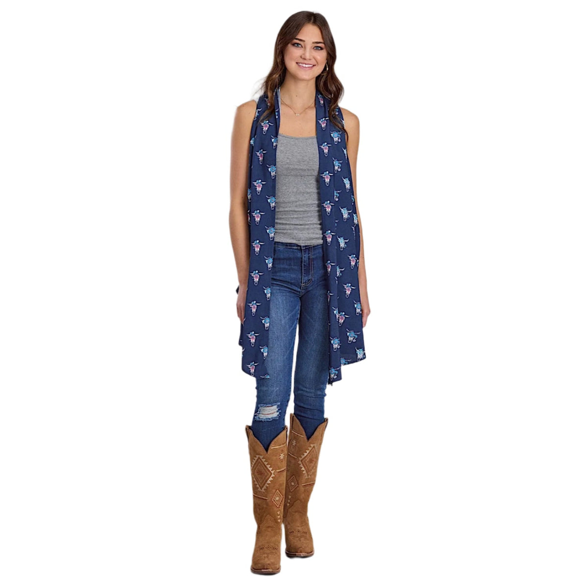 Roper Women’s Five Star Collection Sleeveless Cardigan - Print Blue