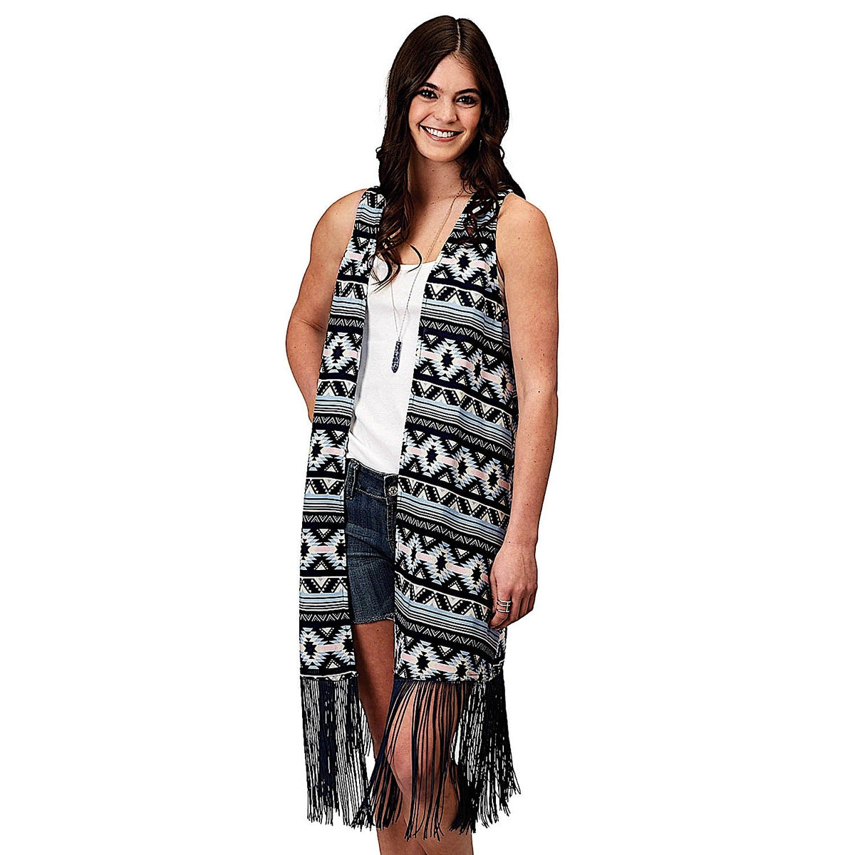 Roper Women’s Five Star Collection Sleeveless Cardigan - Print Blue