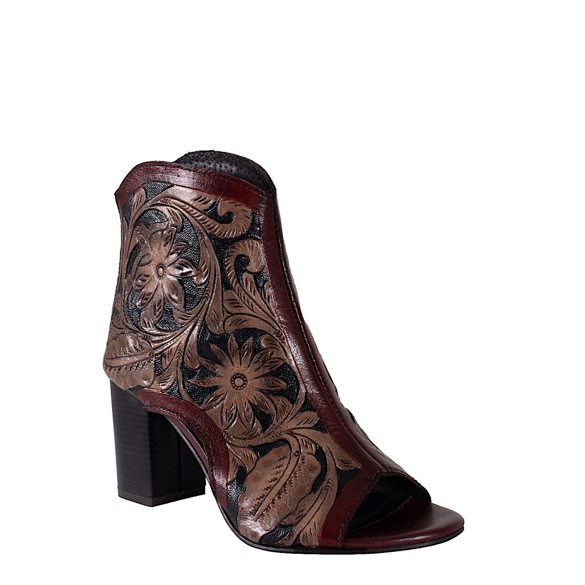 Roper Women’s Mika Back Zip Mule Brown Tooled Leather