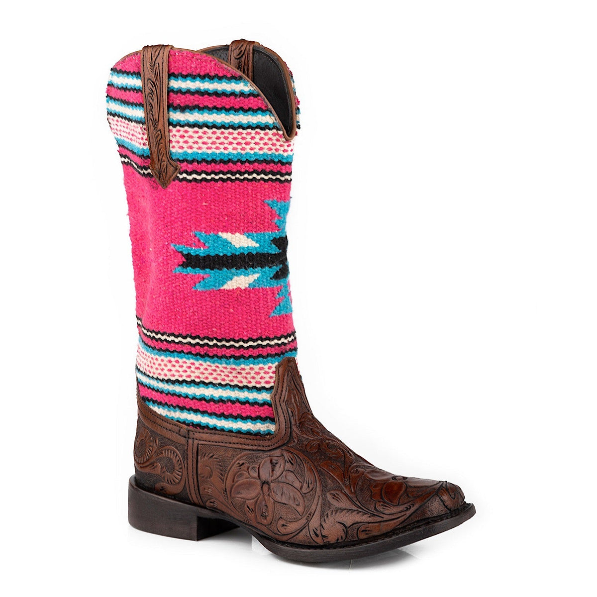 Roper Women’s Oaxaca Brown Tooled Leather / Woven Serape