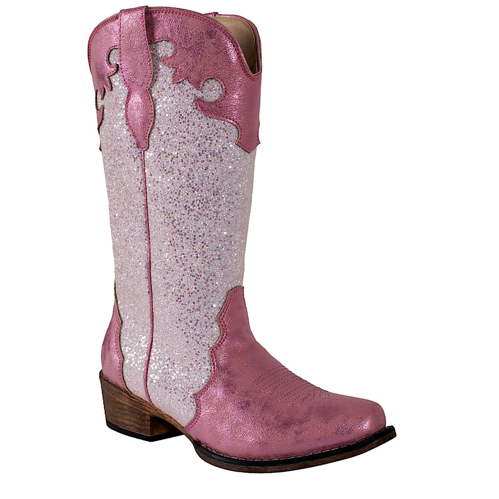 Cowgirl Boots Pink Glitter Boots Womens SHIBEVER Women High Cowboy