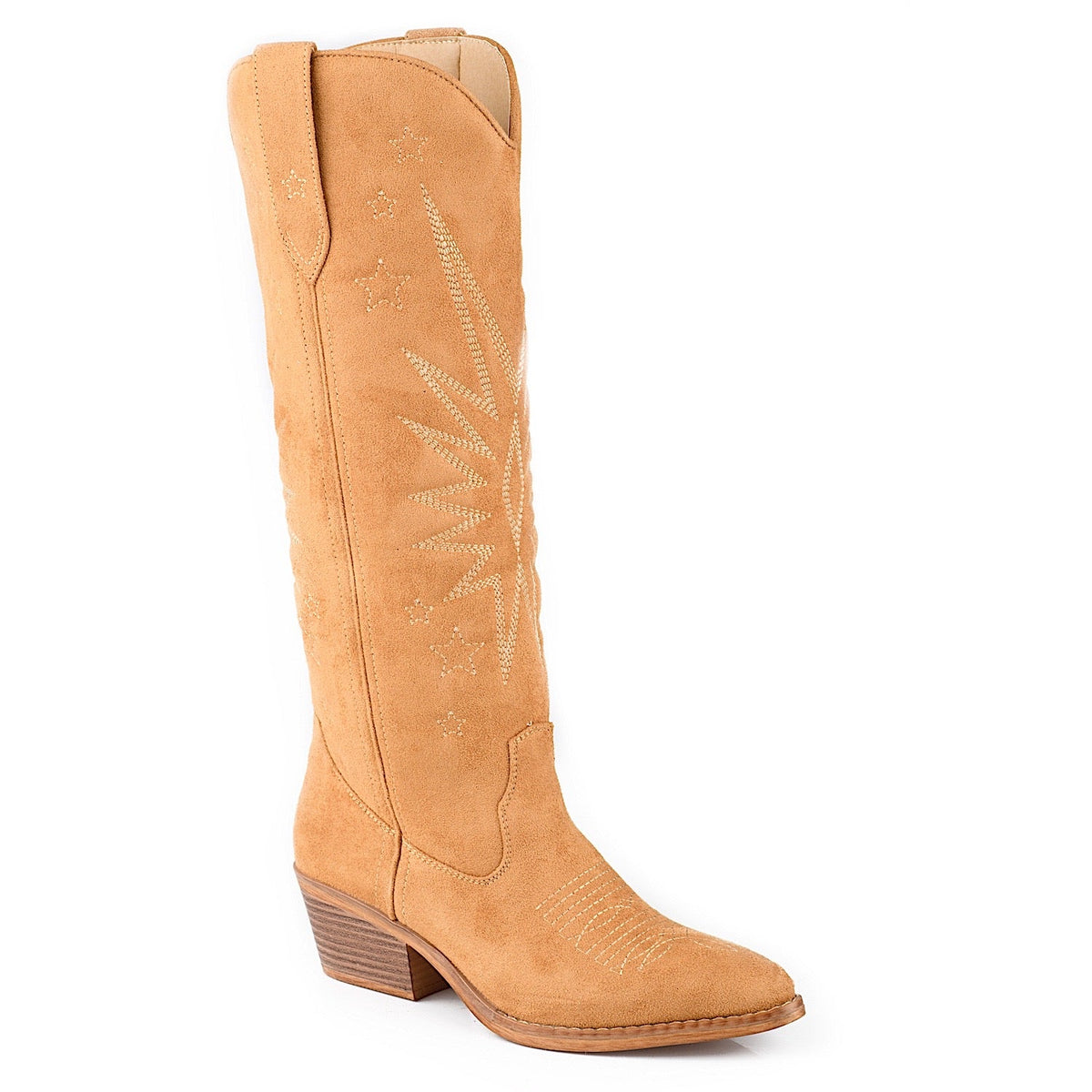 Roper Women’s Starburst Knee High Western Boot - Tan Faux Suede