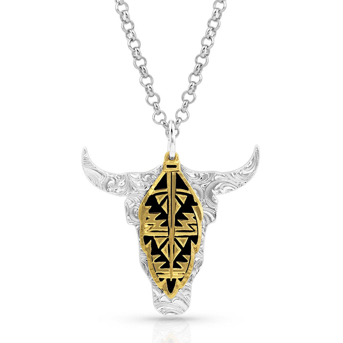 Sedona Ranch Steer Skull Feather Necklace