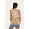 Ringers Western Signature Bull Womens Muscle Tank - Latte with White Print