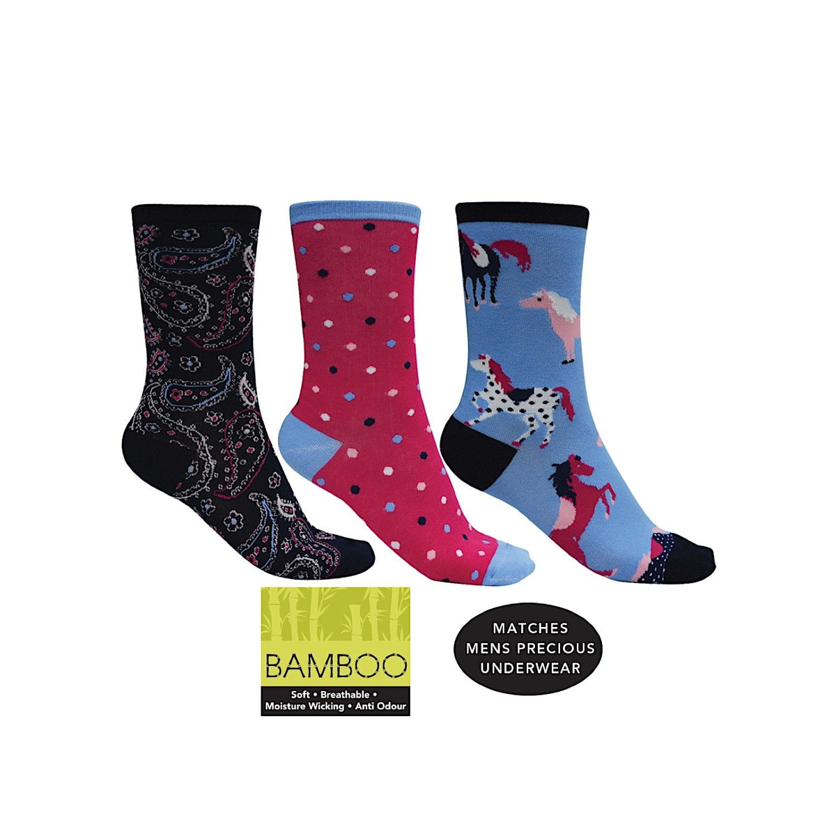Thomas Cook Bamboo Socks 3-Pack Pink Multi Paisley Spot Horse