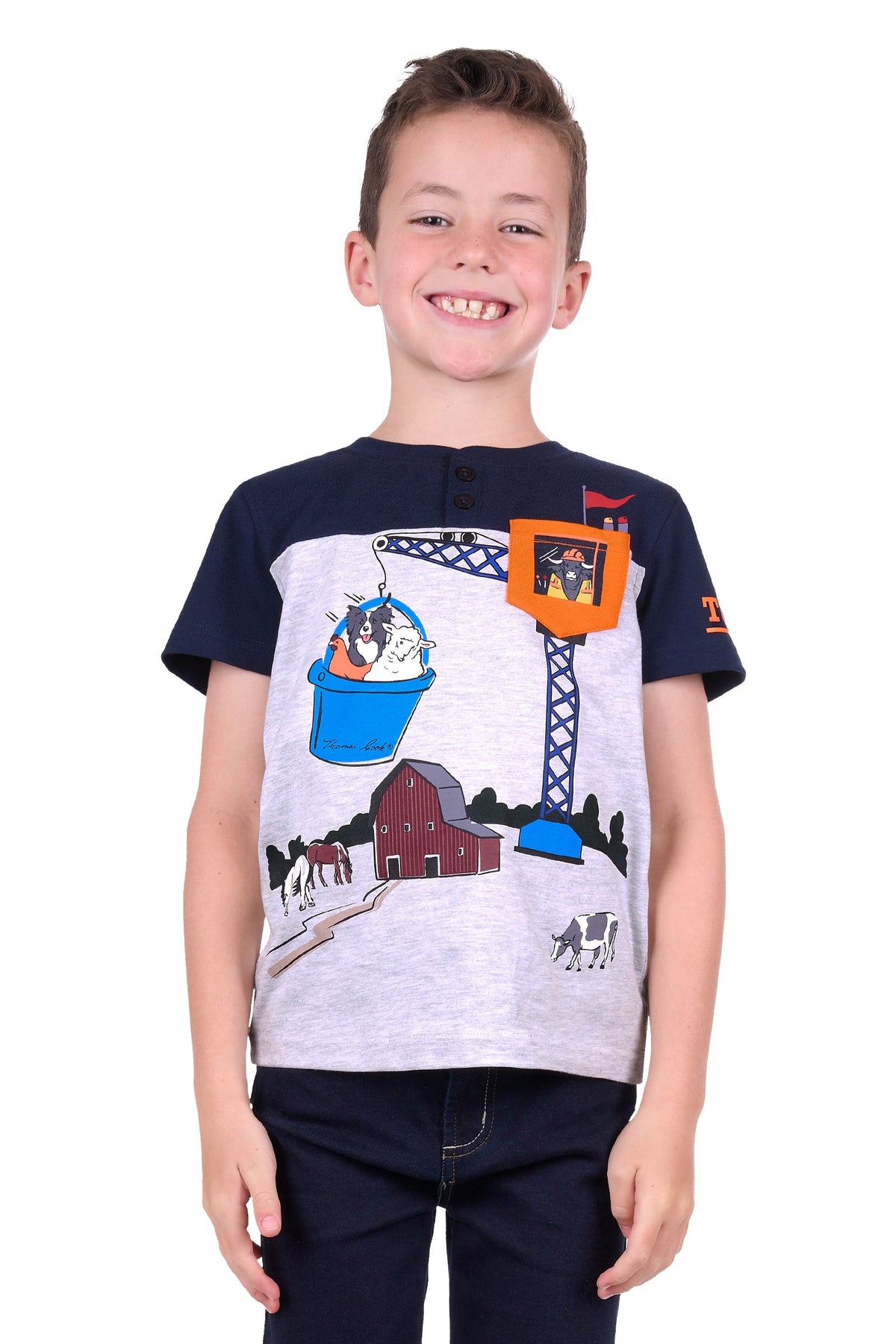 Thomas Cook Boy’s Riley 1Pkt Henley Tee Navy/Grey Marle