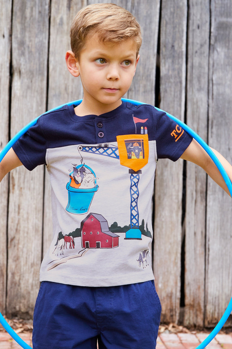 Thomas Cook Boy’s Riley 1Pkt Henley Tee Navy/Grey Marle