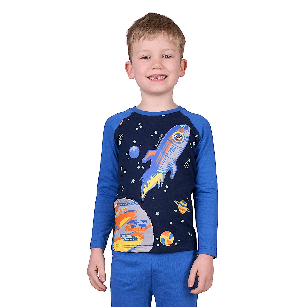 Thomas Cook Boy’s Sky Rocket Glow In the Dark Pyjamas - Navy/Denim