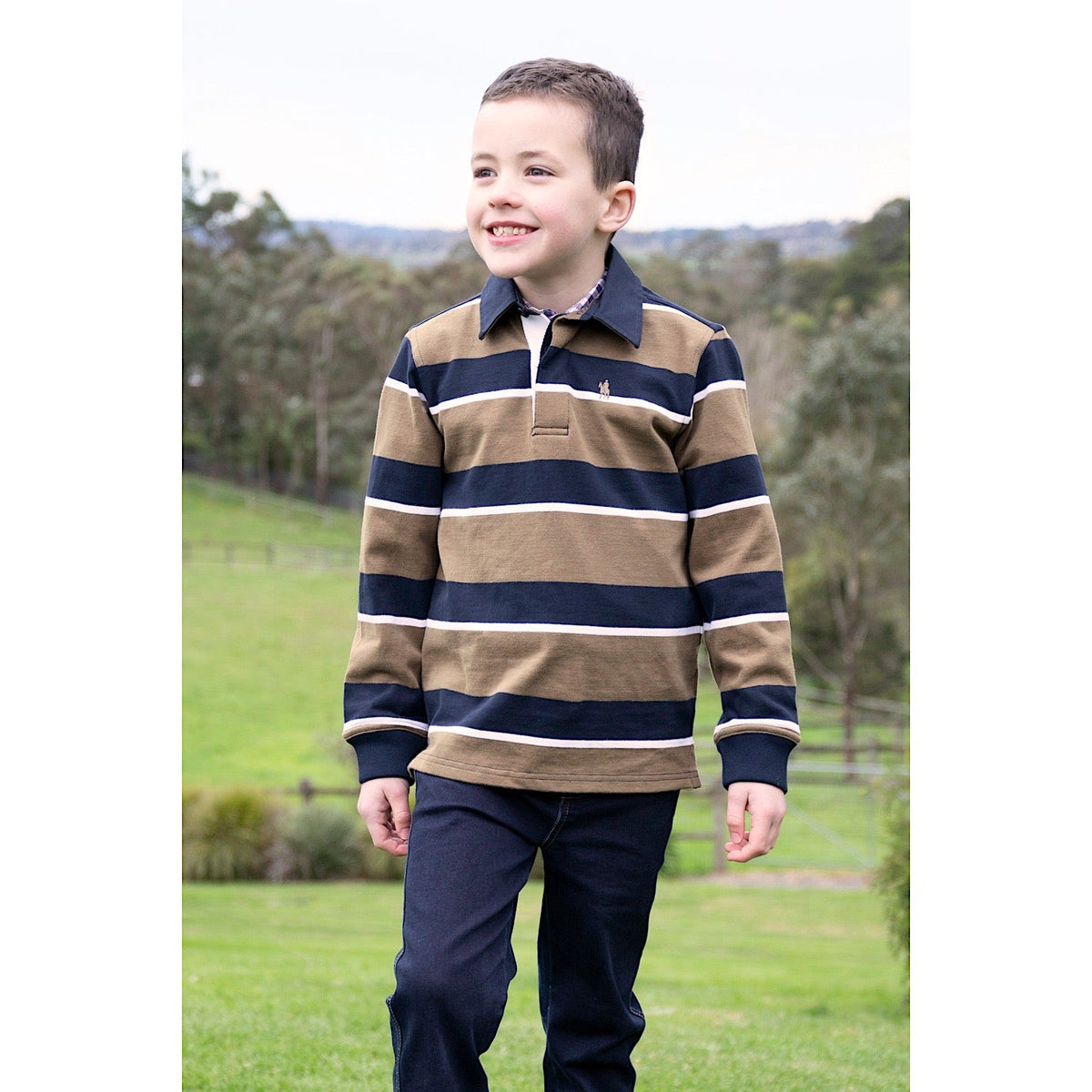 Thomas Cook Boys Tom Stripe Rugby Navy/Tan