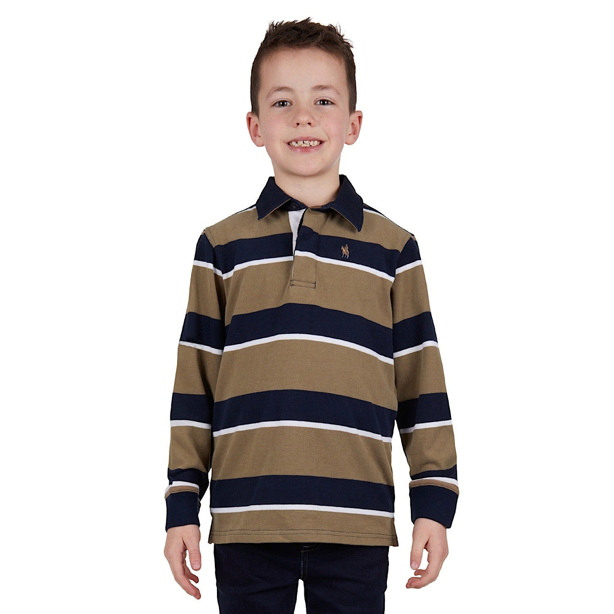 Thomas Cook Boys Tom Stripe Rugby Navy/Tan