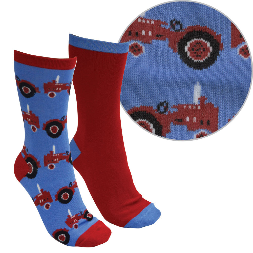 Thomas Cook Farmyard Socks Twin Pack Blue/Red (Tractor)