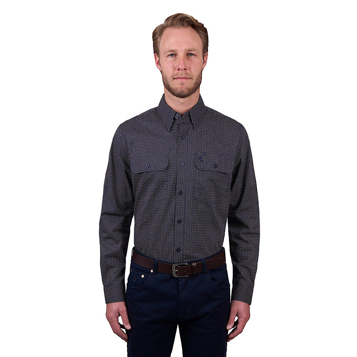 Thomas Cook Men’s Arlo Print 2-Pocket Long Sleeve Shirt - Navy/Tan
