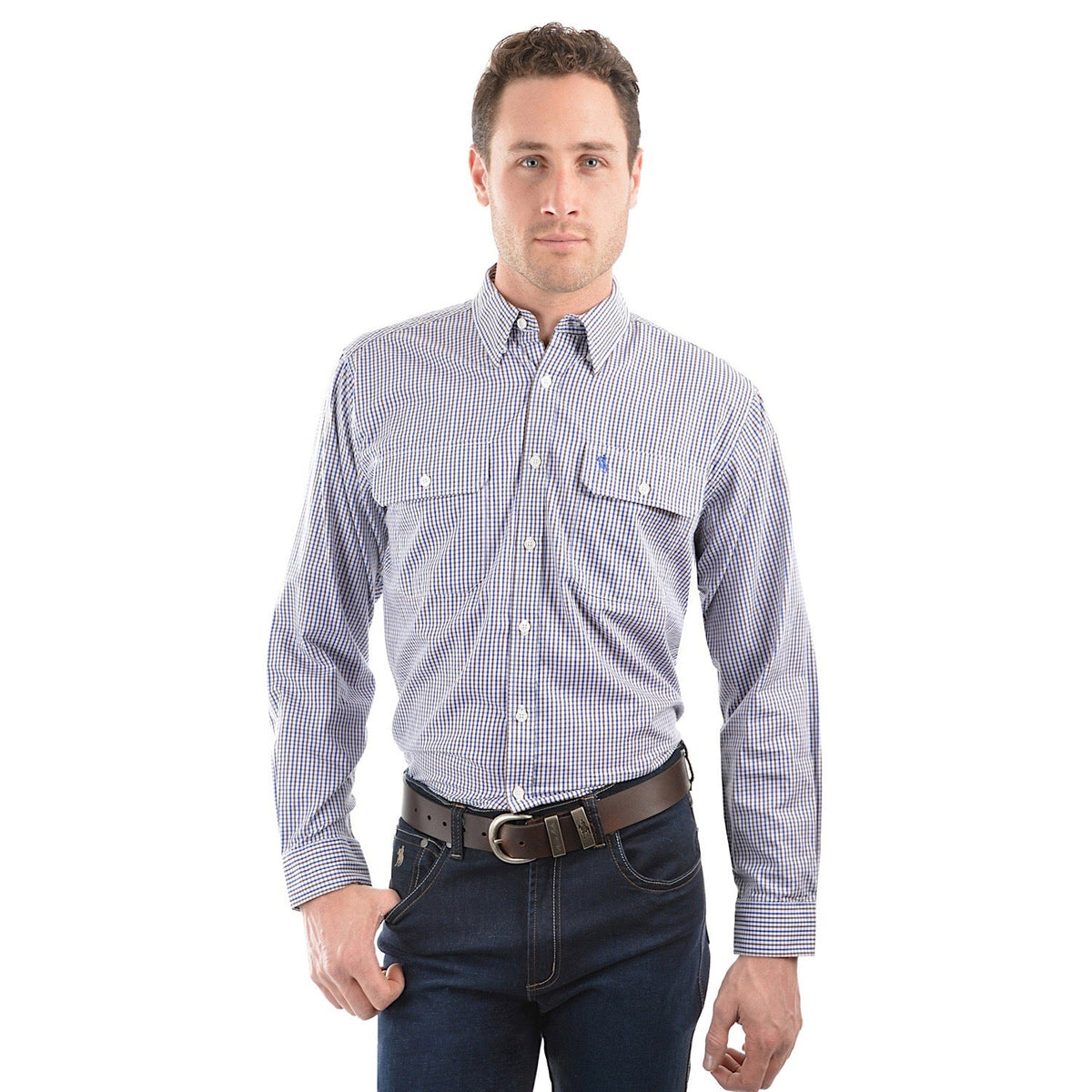 Thomas Cook Men’s Classic Wentworth Check Shirt - Royal Blue/Brown