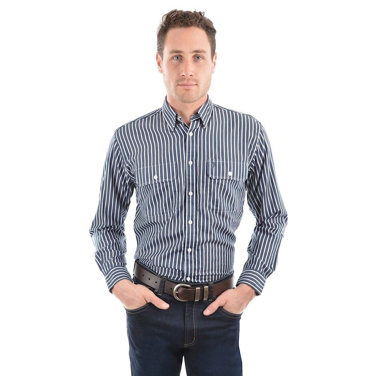 Thomas Cook Men’s Classic Winton Stripe Shirt - Dark Navy