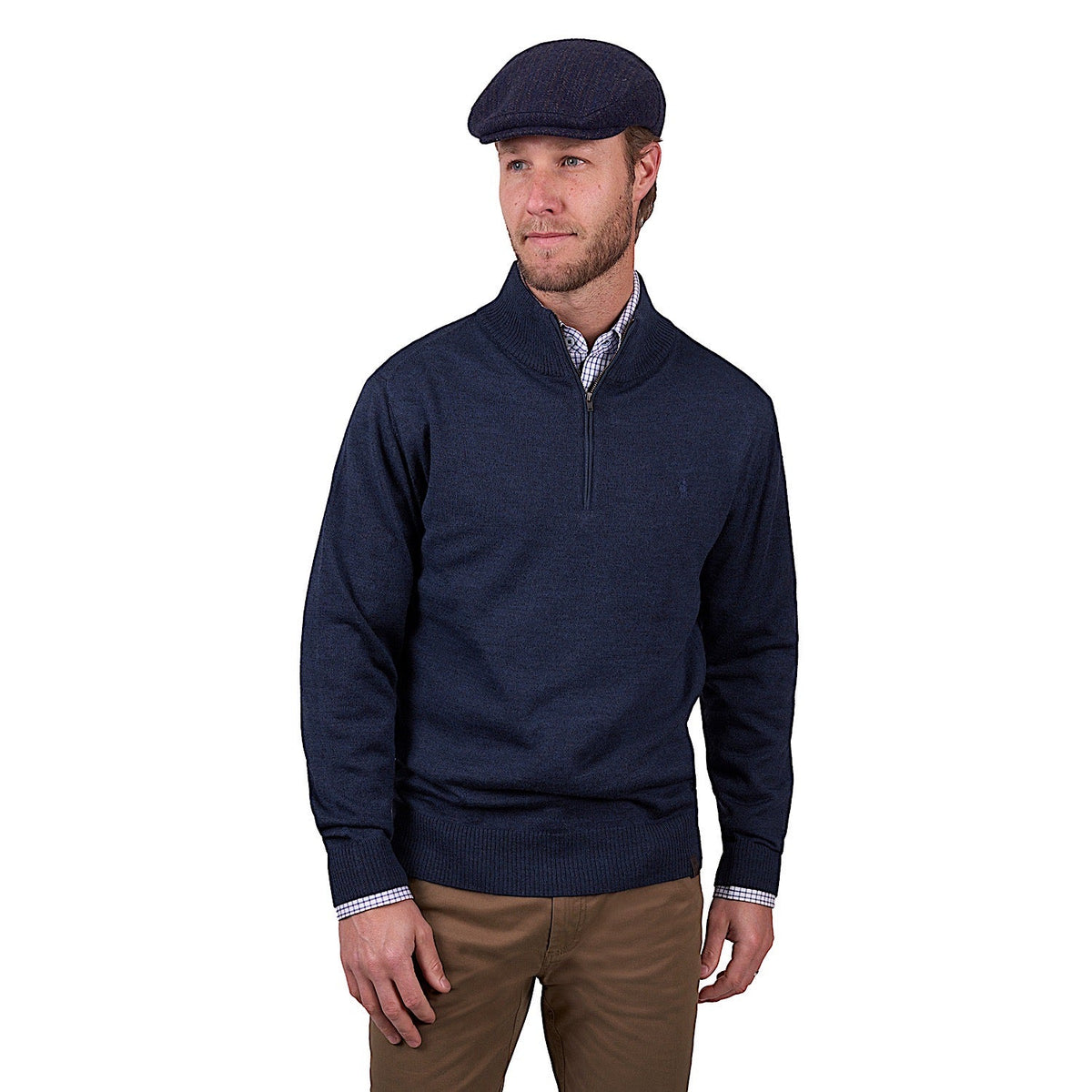 Thomas Cook Men’s Daniel Merino Blend 1/4 Zip Knit Jumper - Blue Marle