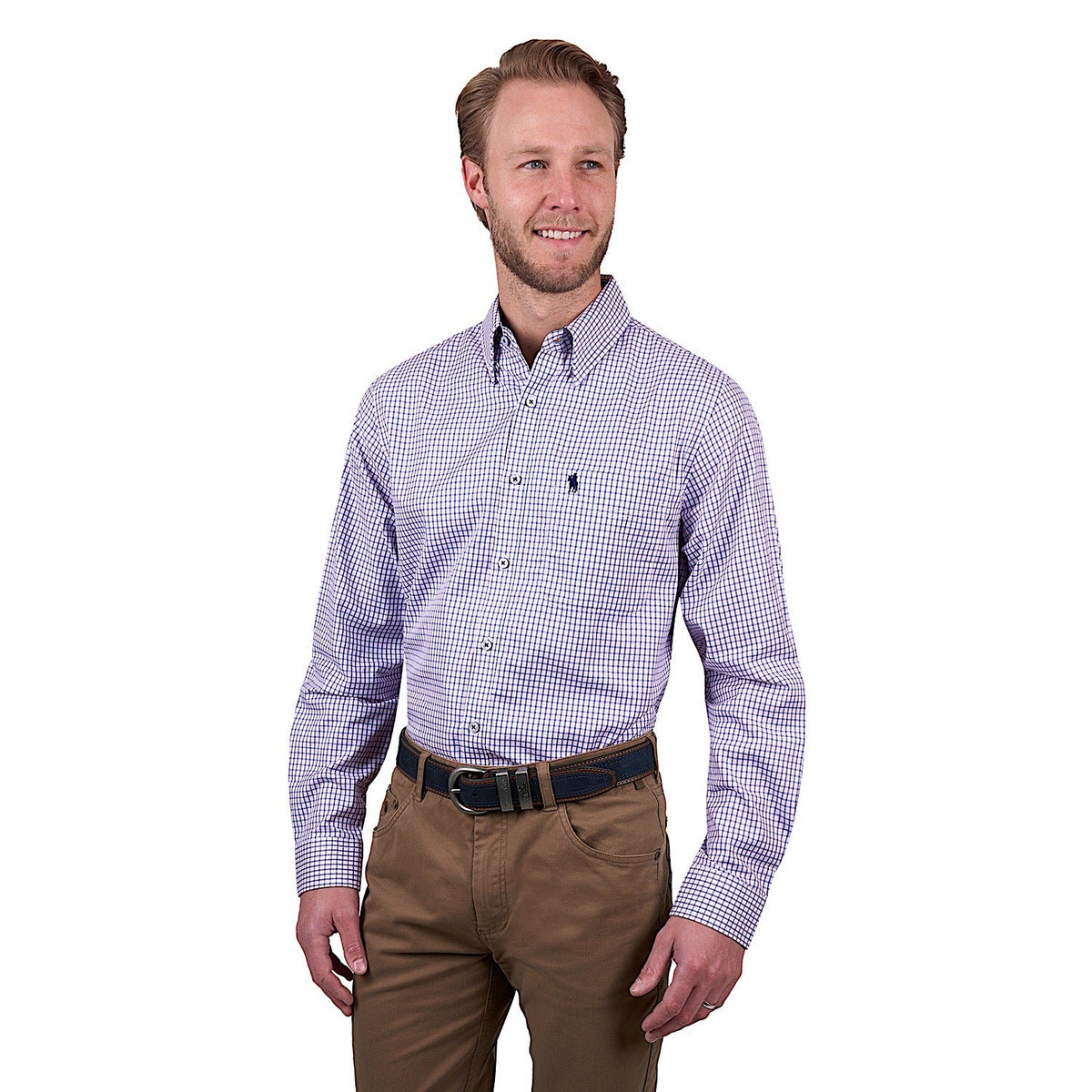 Thomas Cook Men’s Hawk Check 1-Pocket Long Sleeve Shirt - White/Navy