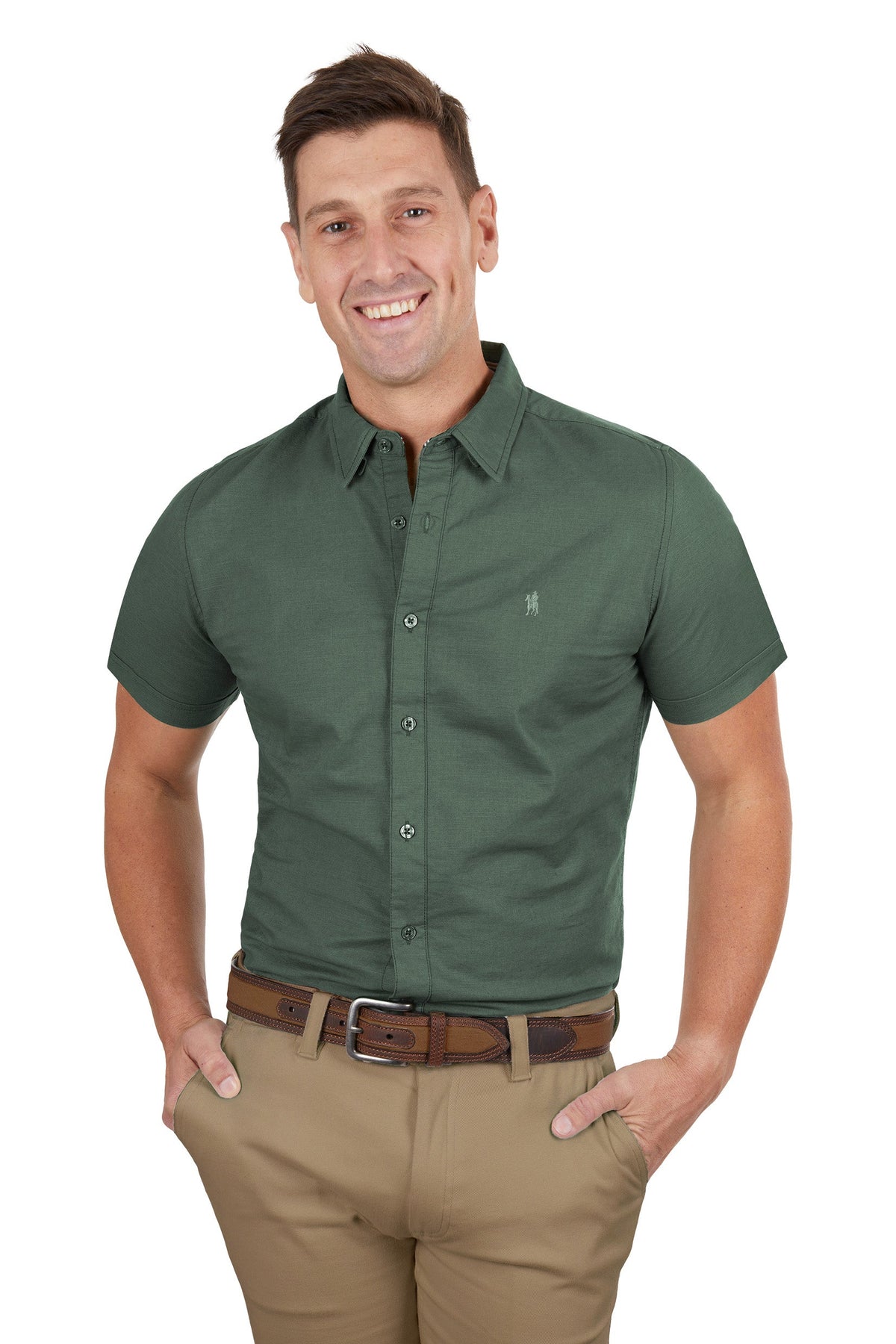 Thomas Cook Men’s Linen Tailored Short Sleeve Shirt Green