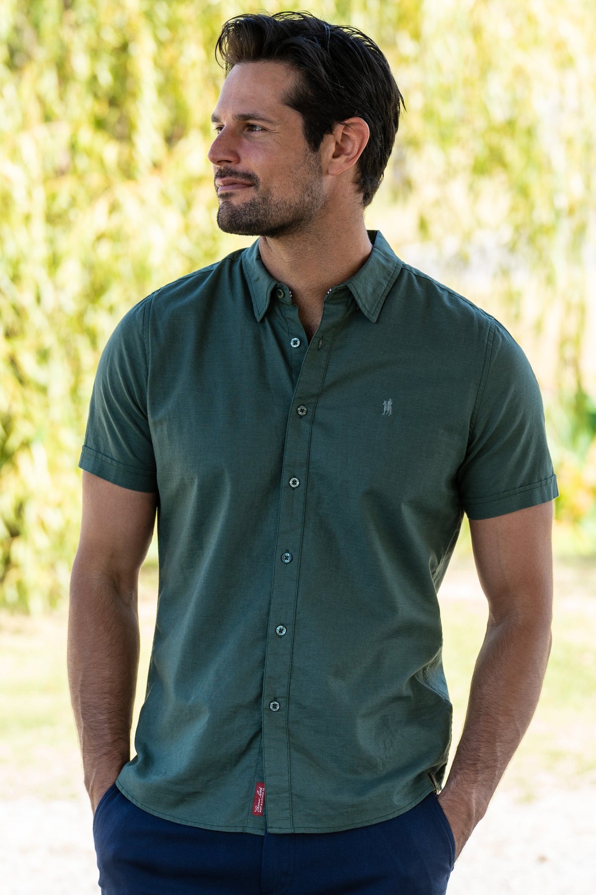 Thomas Cook Men’s Linen Tailored Short Sleeve Shirt Green