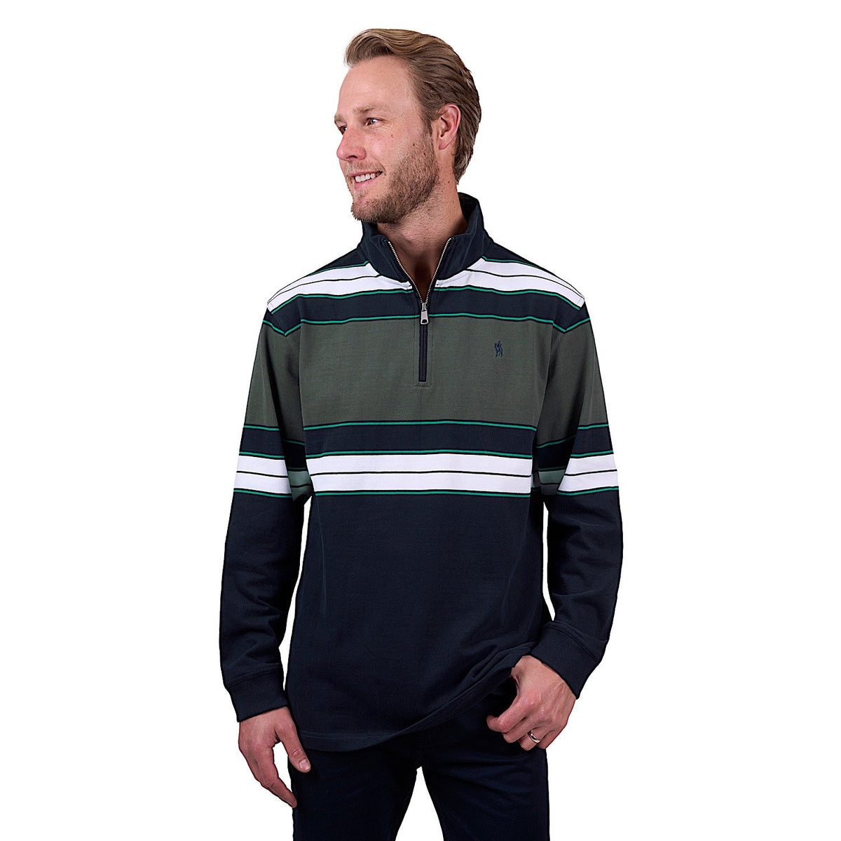 Thomas Cook Men’s Lucas 1/4 Zip Stripe Rugby - Navy/Green