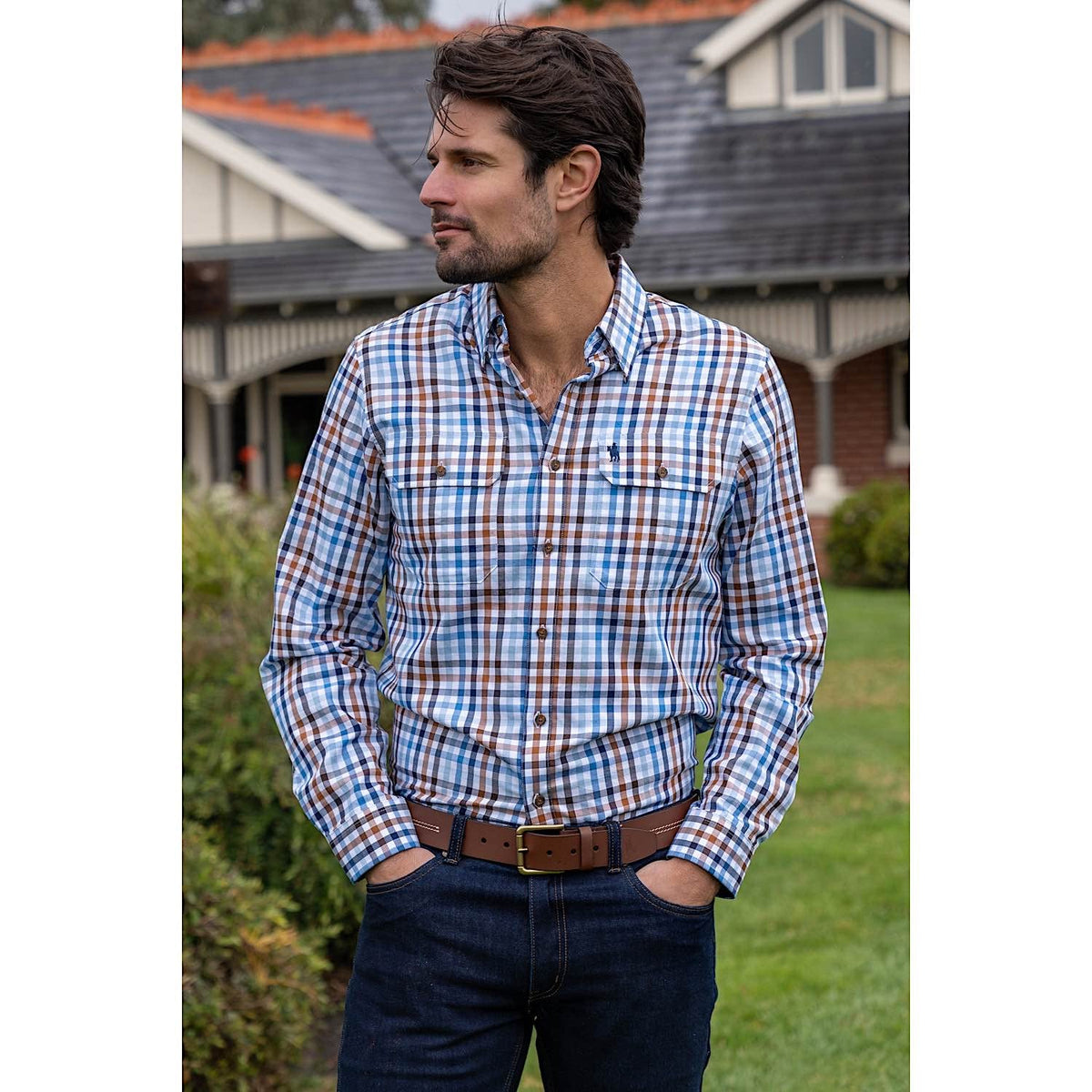 Thomas Cook Mens Patrick Check 2-Pocket L/S Shirt Blue/Tan