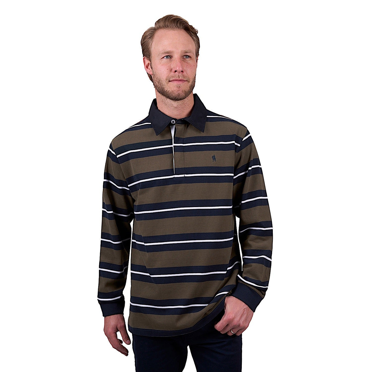 Thomas Cook Men’s Peter Stripe Rugby - Navy/Dark Tan
