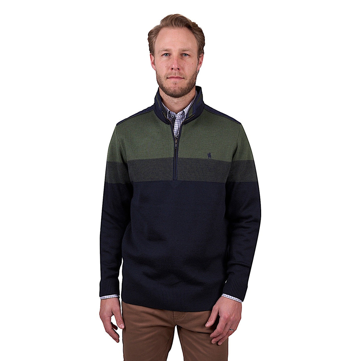 Thomas Cook Men’s Roy Stripe Merino Blend 1/4 Zip Knit Jumper - Navy/Dark Green