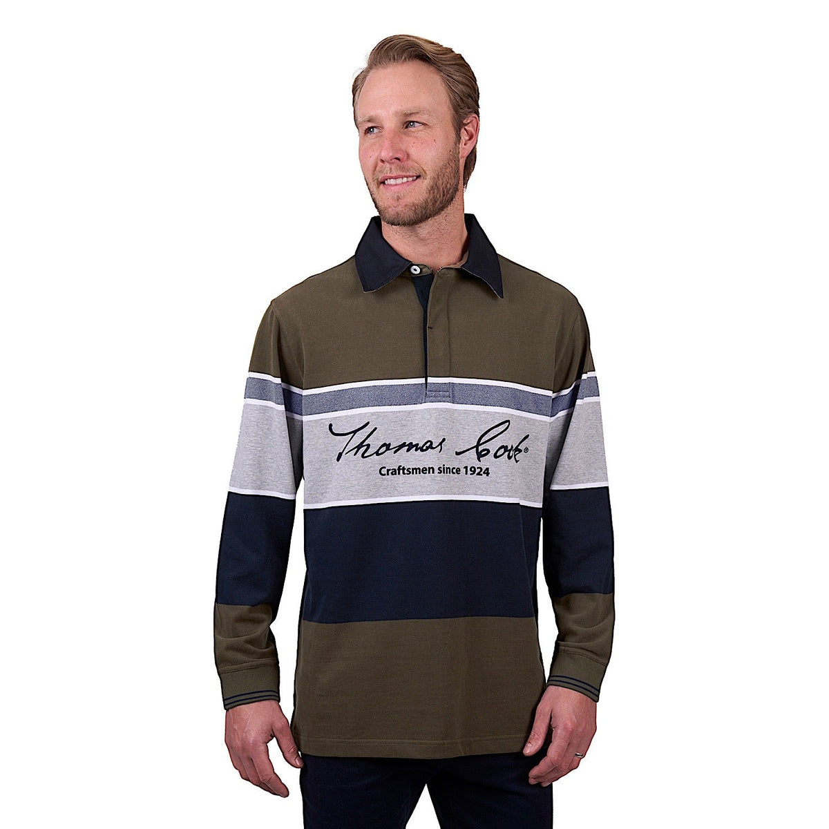 Thomas Cook Men’s Tom Stripe Rugby - Dark Tan/Grey Marle