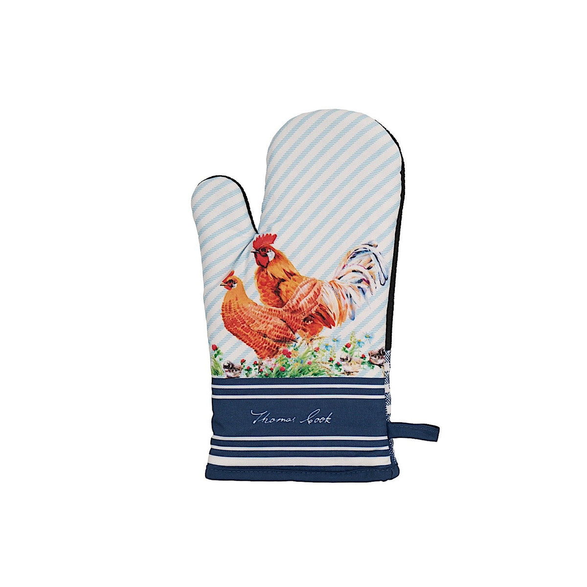 Thomas Cook Oven Mitt & Pot Holder Set - Navy/White (Chooks)
