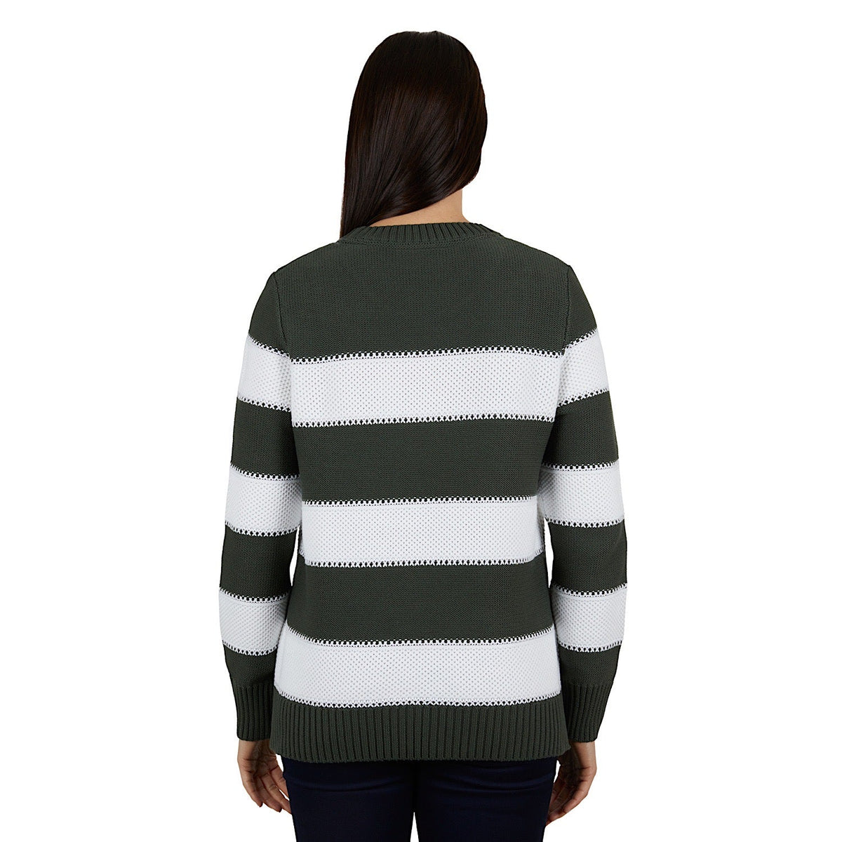 Thomas Cook Womens Alison Stripe Knit Jumper Khaki/White