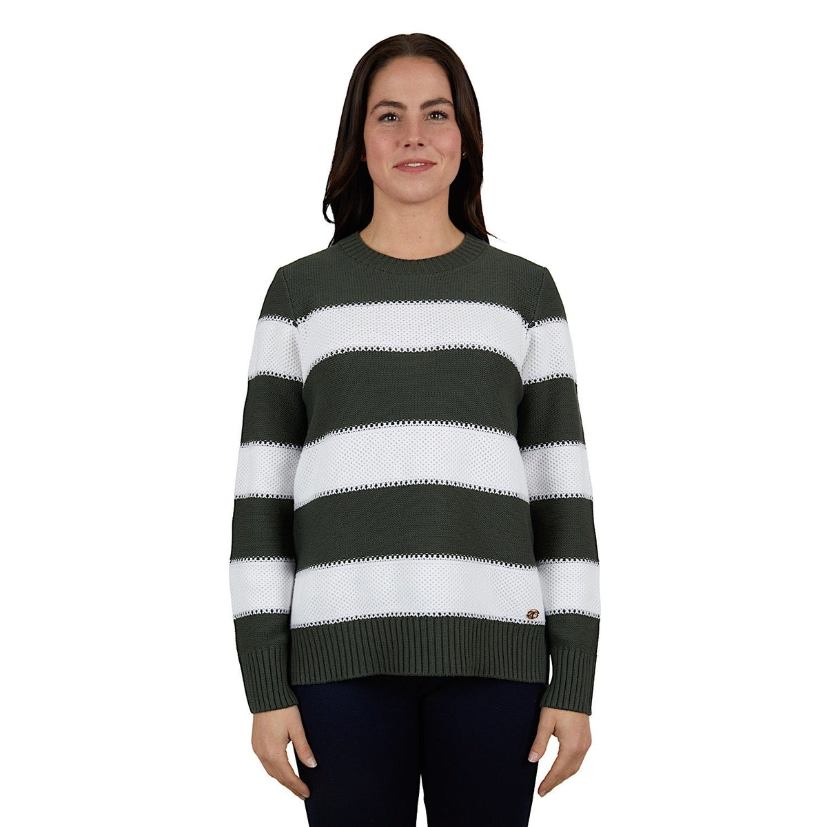 Thomas Cook Womens Alison Stripe Knit Jumper Khaki/White