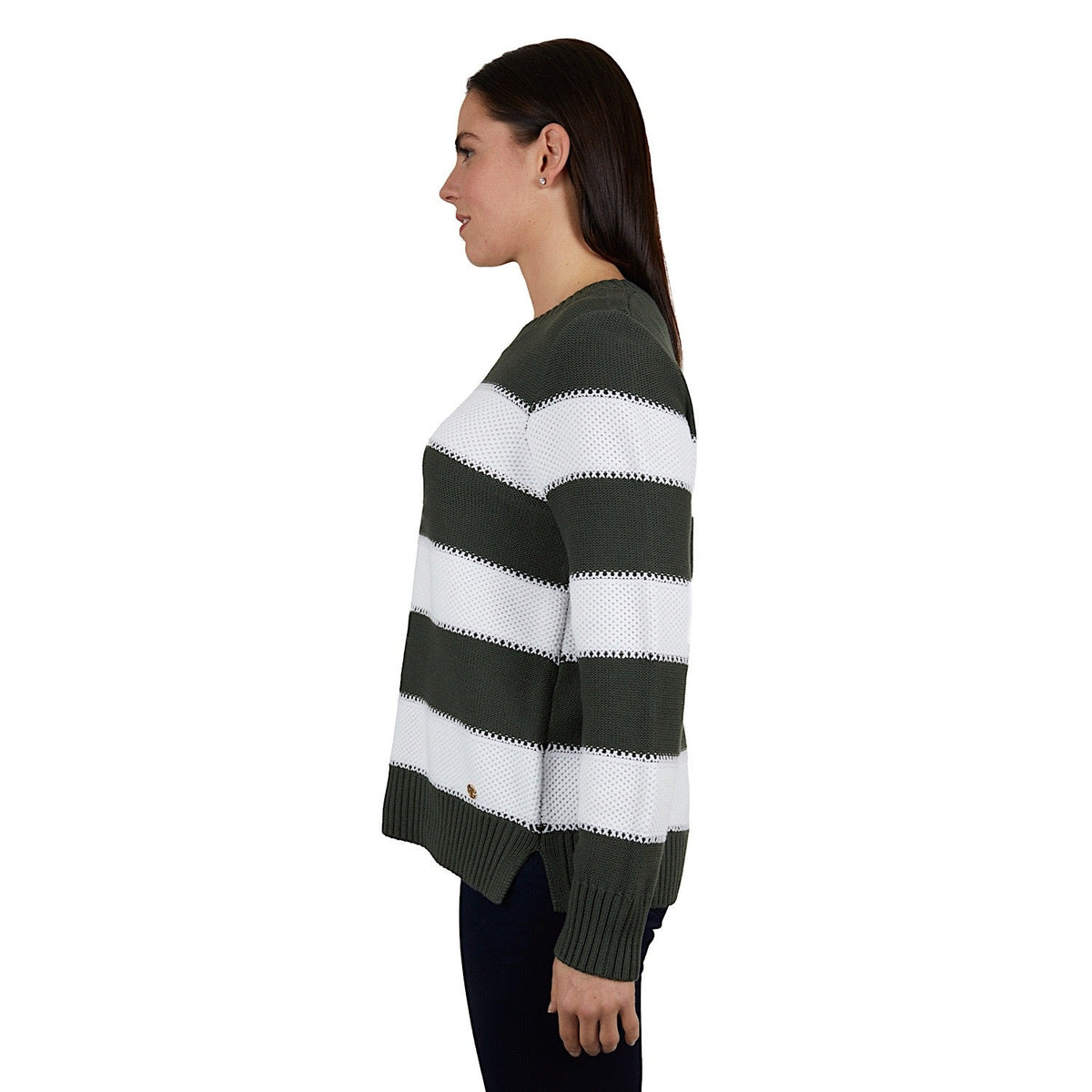 Thomas Cook Womens Alison Stripe Knit Jumper Khaki/White