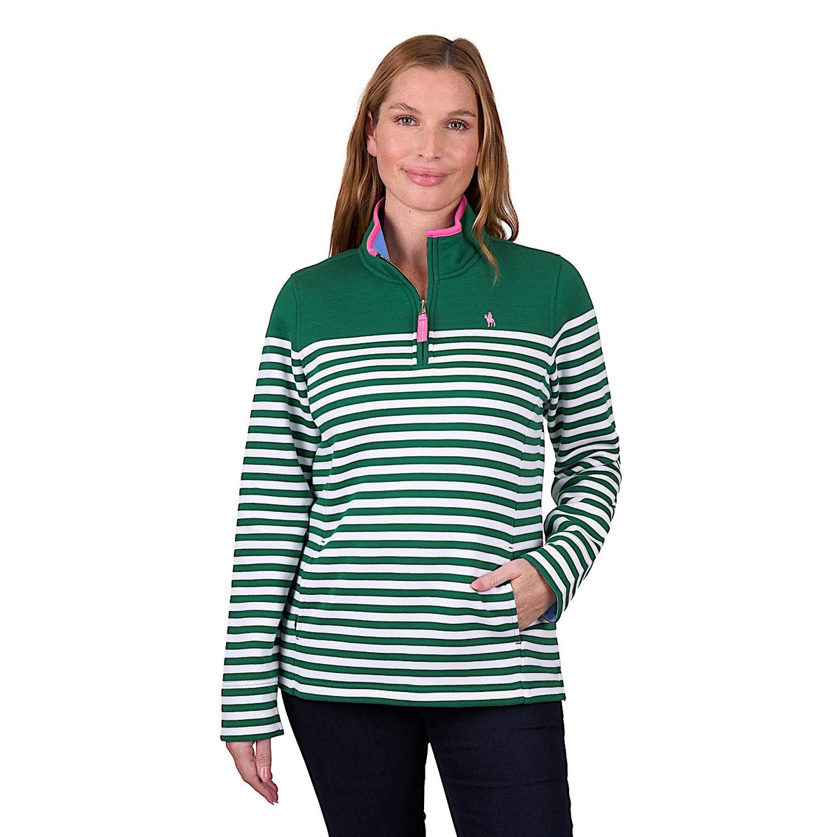Thomas Cook Women’s Andrea 1/4 Zip Stripe Rugby - Green