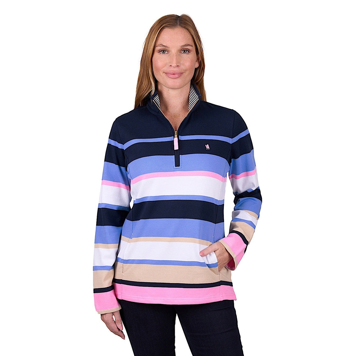 Thomas Cook Women’s Elena 1/4 Zip Stripe Rugby - Blue
