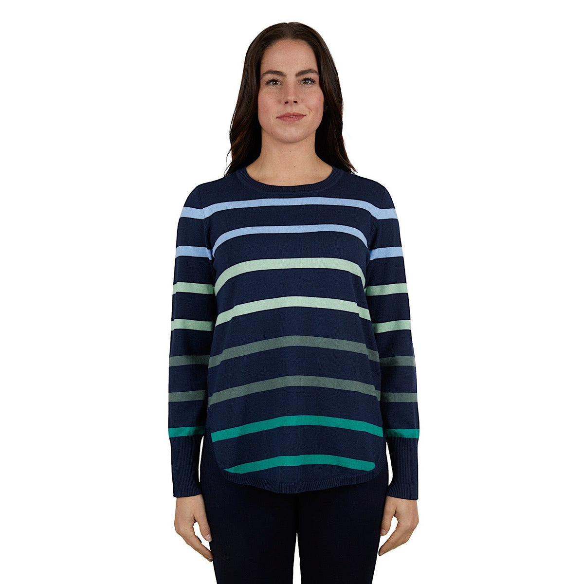 Thomas Cook Womens Indigo Viscose Stripe Knit Jumper Navy/Green
