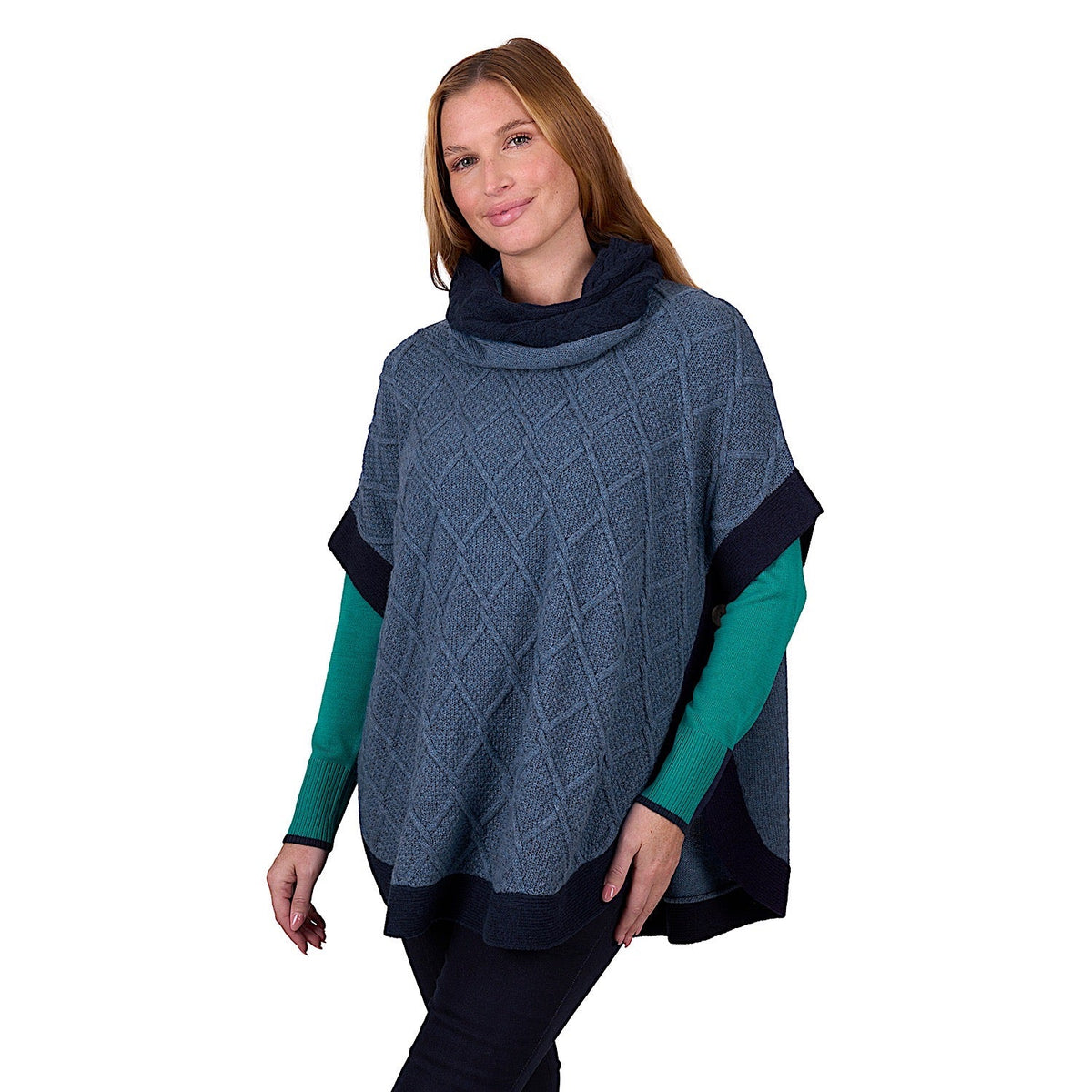 Thomas Cook Women’s Isabella Cable Poncho - Blue Marle