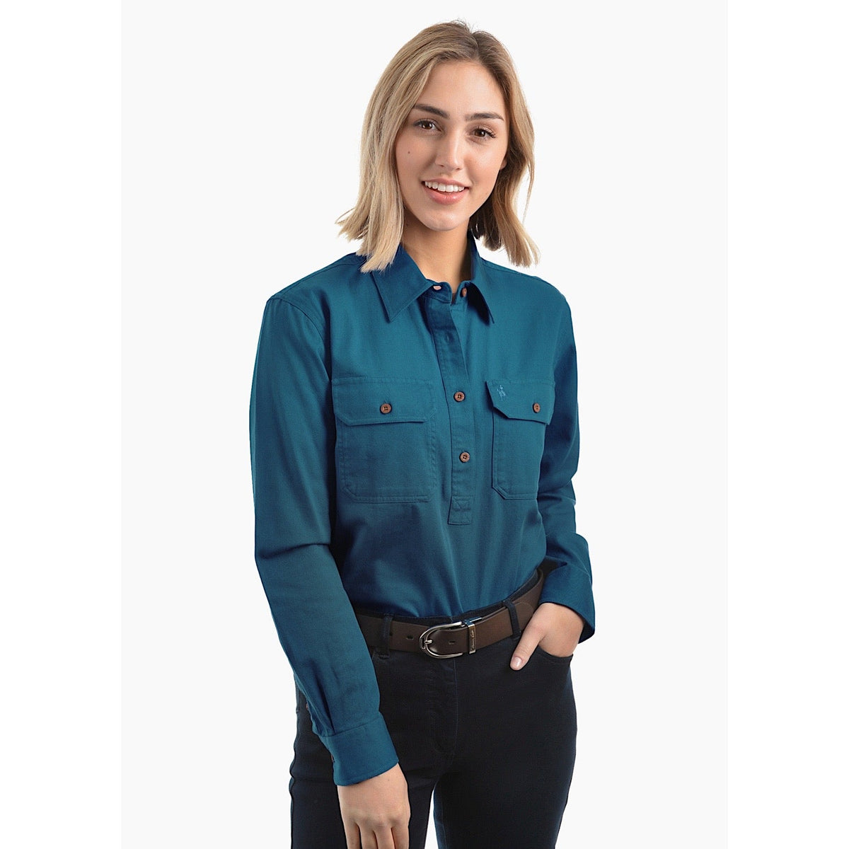 Thomas Cook Women’s Light Drill 1/2 Plkt L/S Shirt Teal