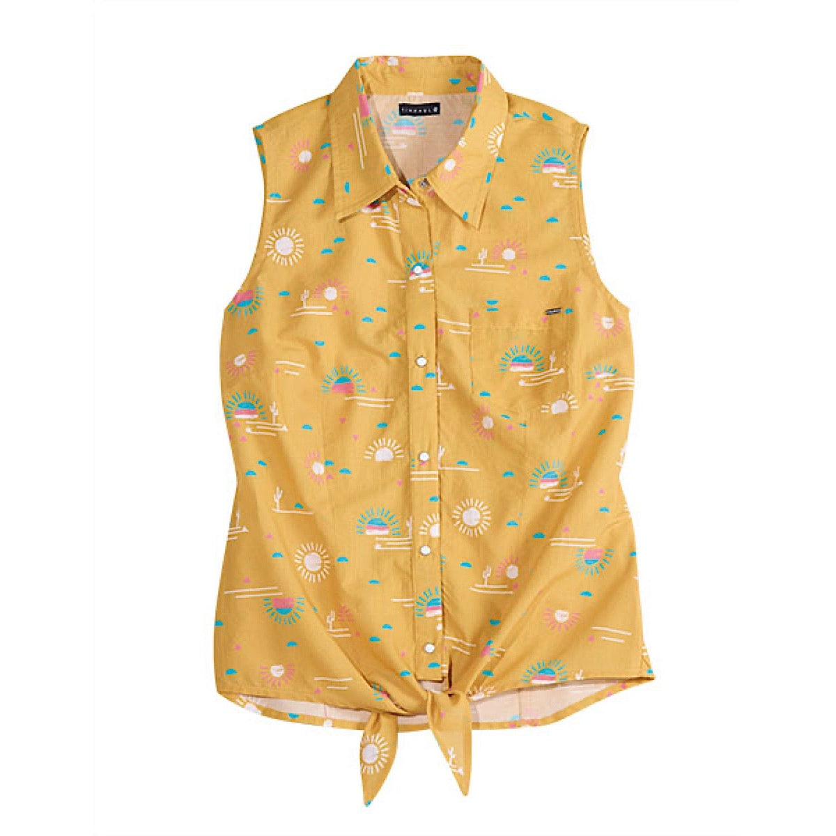 Tin Haul Women’s Sleeveless Snap Western Shirt - Mustard Yellow Print