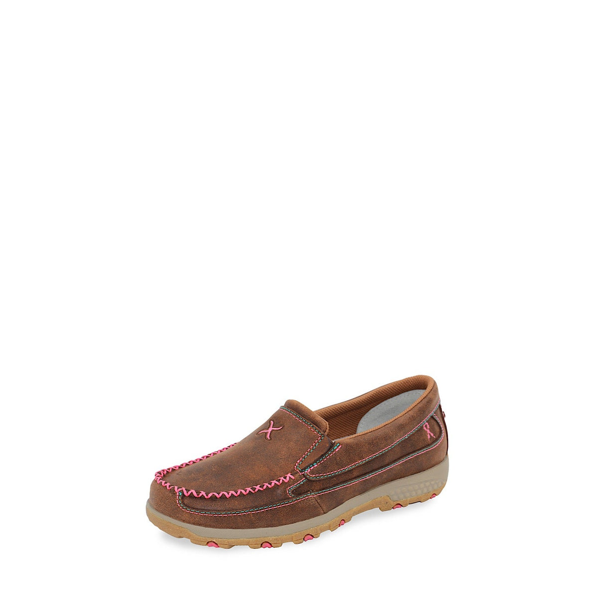 Twisted X Women’s Breast Cancer Awareness Pink Cellstretch Slip On-Brown/Pink