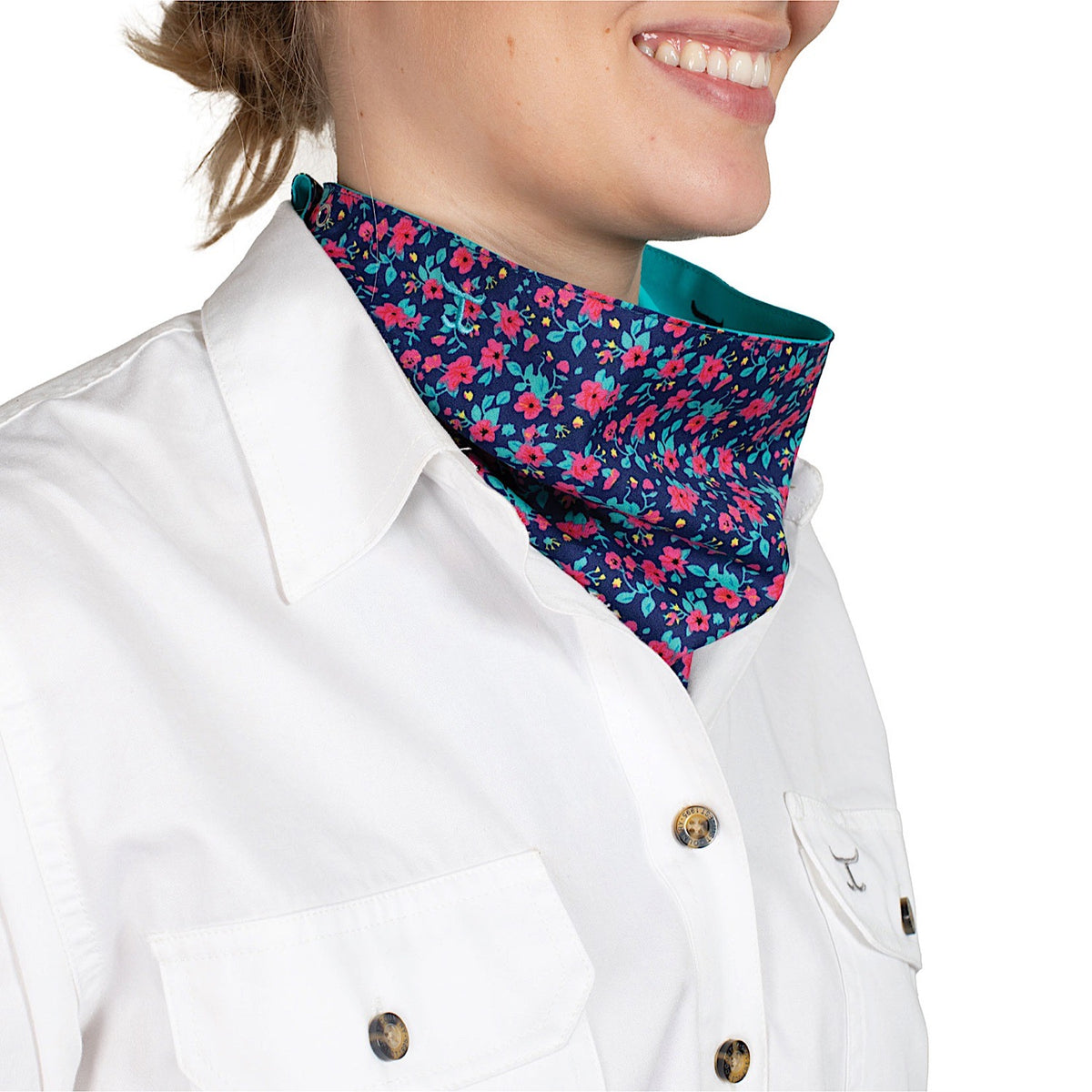 Just Country Carlee Double Sided Scarf - Navy Pansies/Turquoise
