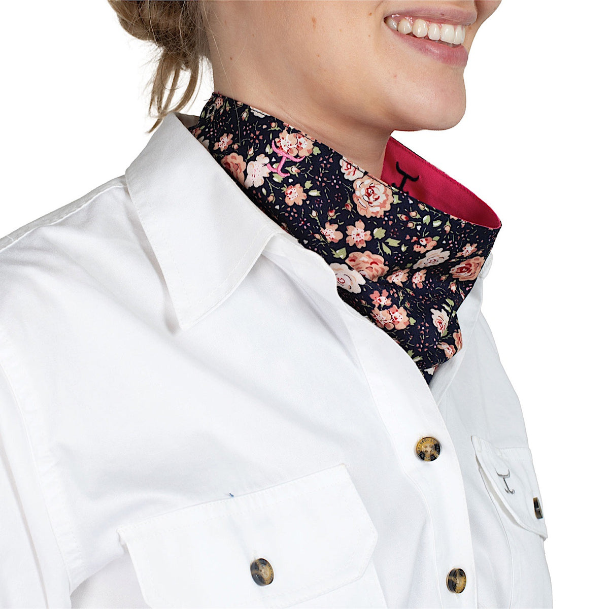 Just Country Carlee Double Sided Scarf - Navy Peonies/Hot Pink