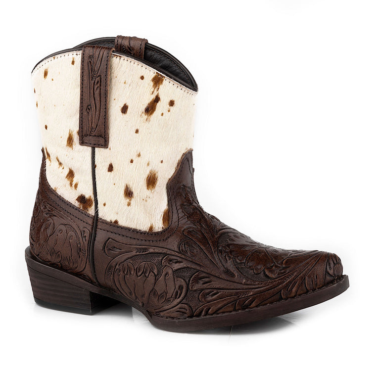 Roper Womens Dusty Brown Tooled Leather / Hair On