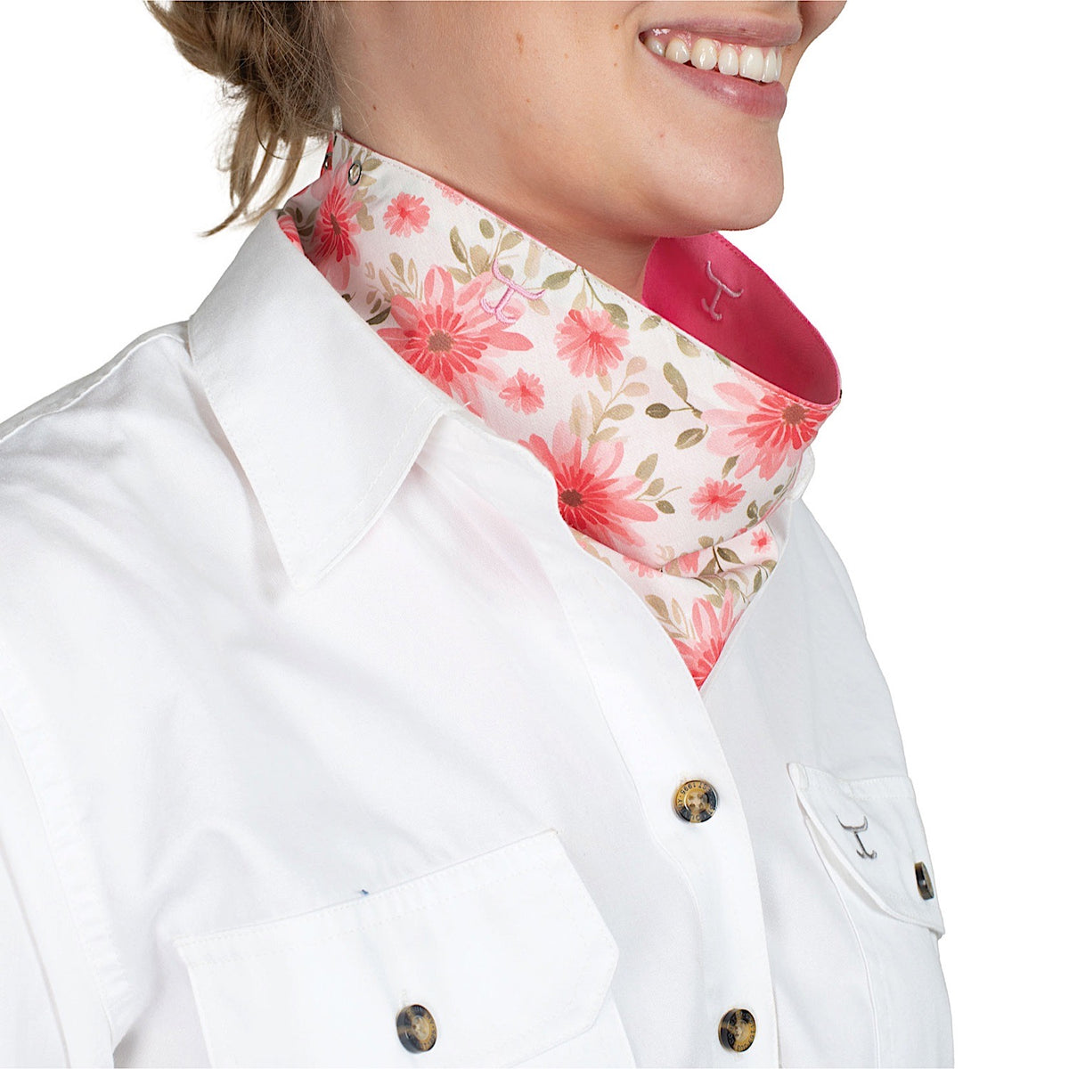 Just Country Carlee Double Sided Scarf - White Gerberas/Rose
