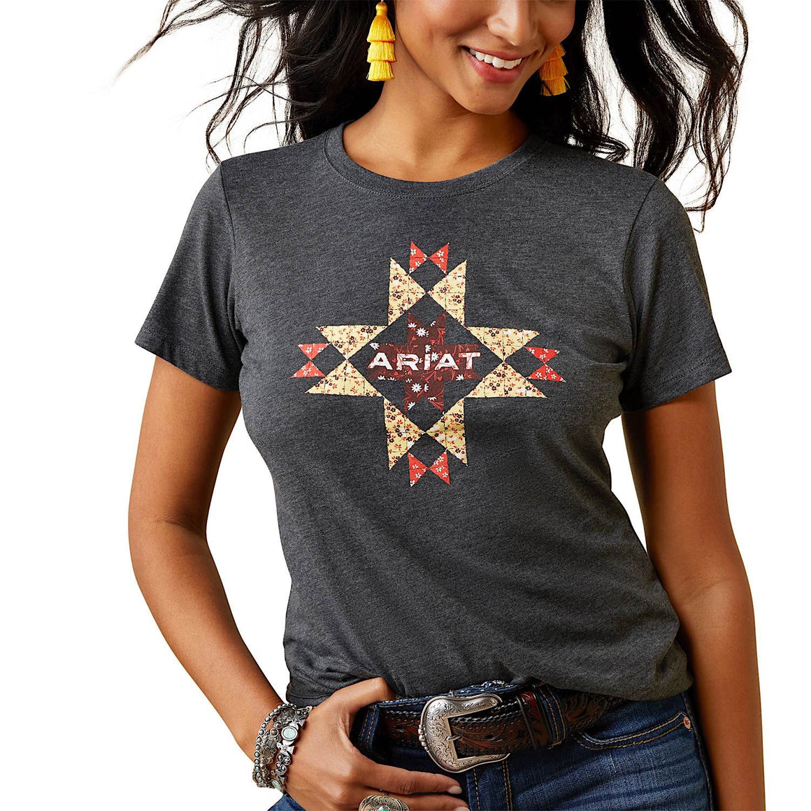 Ariat Womens Quilt Logo Tee Charcoal Heather