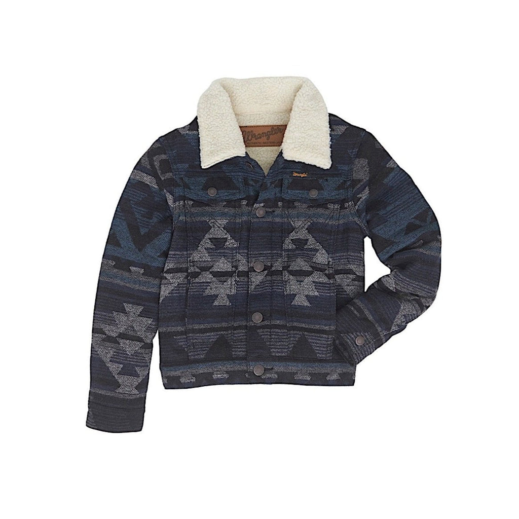 Buy Wrangler Boys Sherpa Lined Jacquard Print Jacket Navy Waters