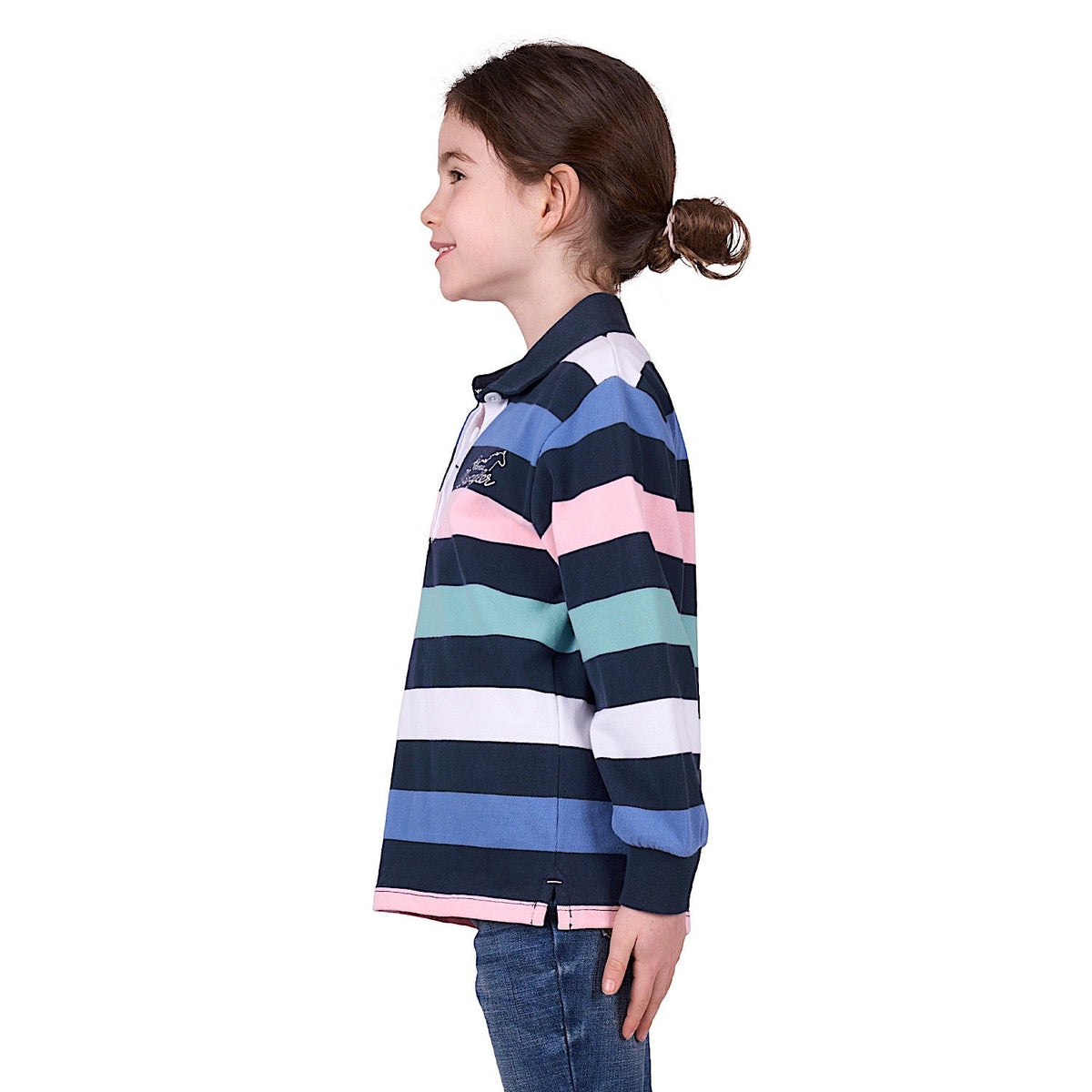 Wrangler Girl’s Camden Stripe Rugby - Navy/Multi