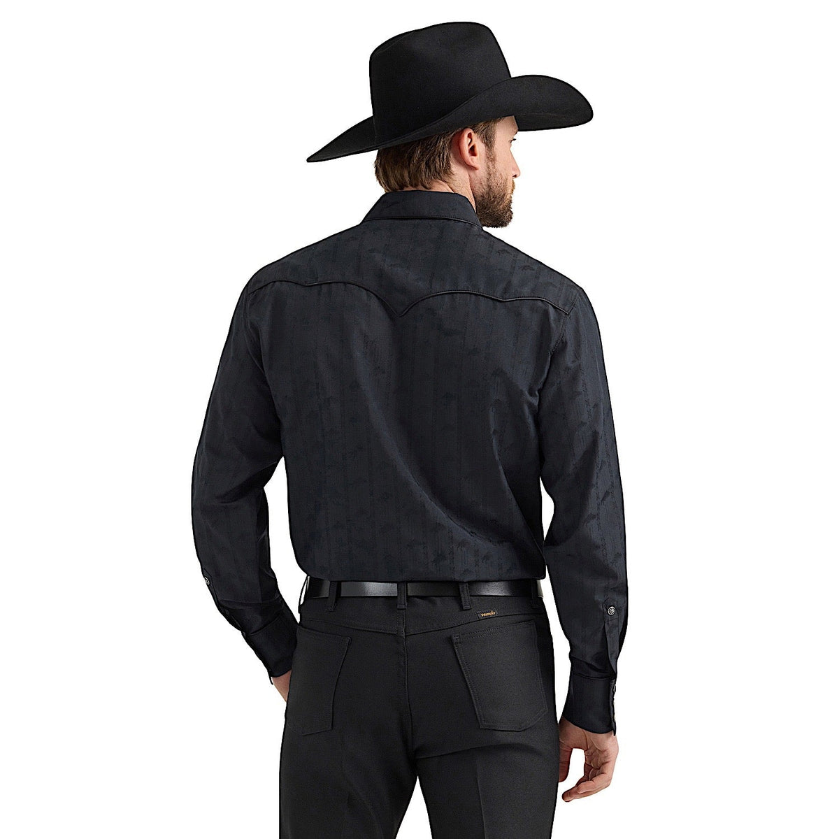 Wrangler Men’s Ben Rodeo Western Snap Shirt - Black Dobby
