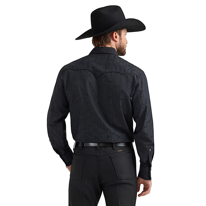 Wrangler Men’s Ben Rodeo Western Snap Shirt - Black Dobby