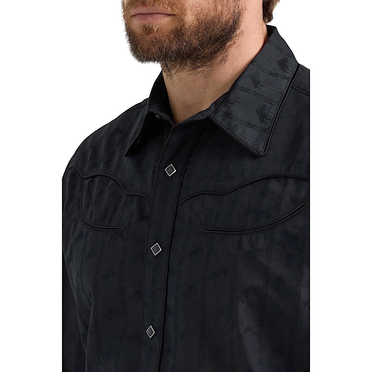 Wrangler Men’s Ben Rodeo Western Snap Shirt - Black Dobby