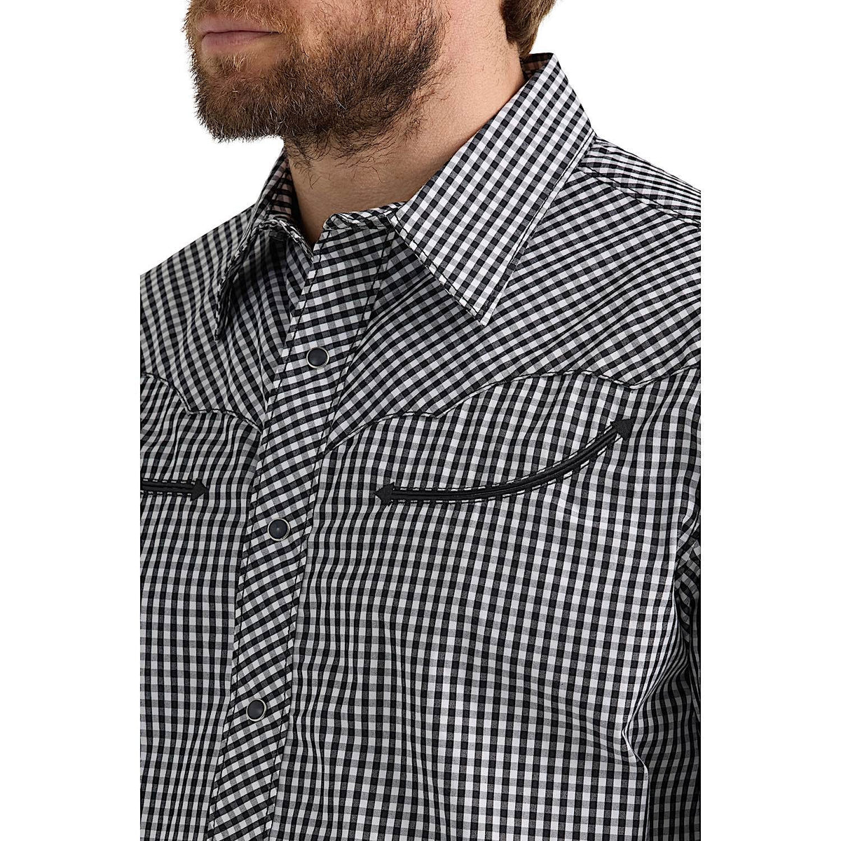 Wrangler Men’s Ben Rodeo Western Snap Shirt - Black Gingham