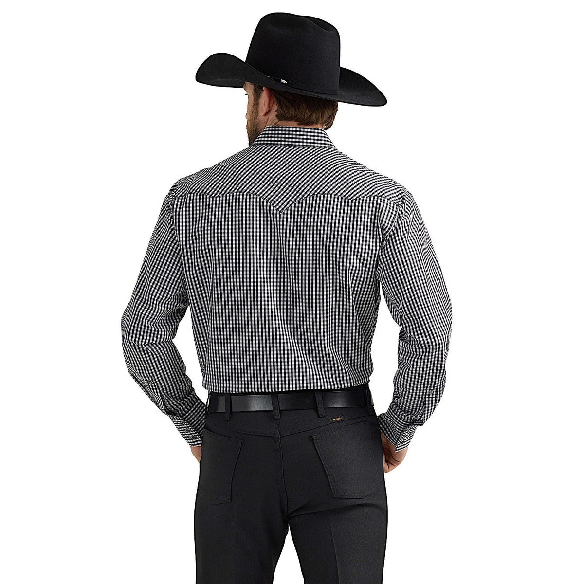 Wrangler Men’s Ben Rodeo Western Snap Shirt - Black Gingham